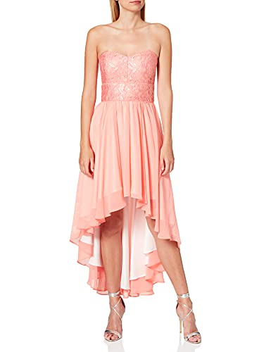 Swing Damen Ballkleid mit hinten abfallendem Saum, Maxi, Einfarbig, Gr. 40, Orange (coral 7777) von Swing