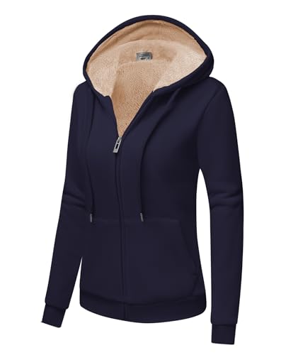 SwissWell Fleecejacke Damen Hoodie mit Kapuze Sweatjacke Warm Basic Kapuzenjacke mit Reißverschluss Causal Kapuzenpullover Plüschjacke Damen Winterjacket für Damen Blau von SwissWell