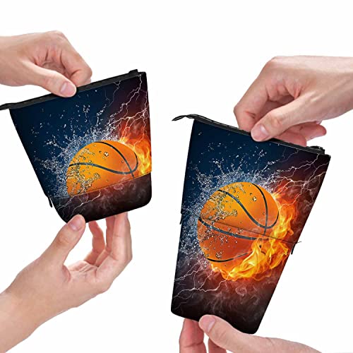 Swono Brennende Basketball-Stiftehalter, Flamme, Wasserball, Stand-Up-Federmäppchen, Organizer, Stifteetui, Make-up-Tasche, ideal für Teenager, Mädchen, Jungen, Geschenk, Blau / Schwarz von Swono