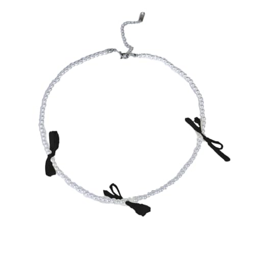 Elegante Halskette mit Perlen und Schleife, modisches Halsband, Schlüsselbeinkette, Perlen-Choker, Statement-Schmuck für Hochzeit, Party, Wie beschrieben von Sxett