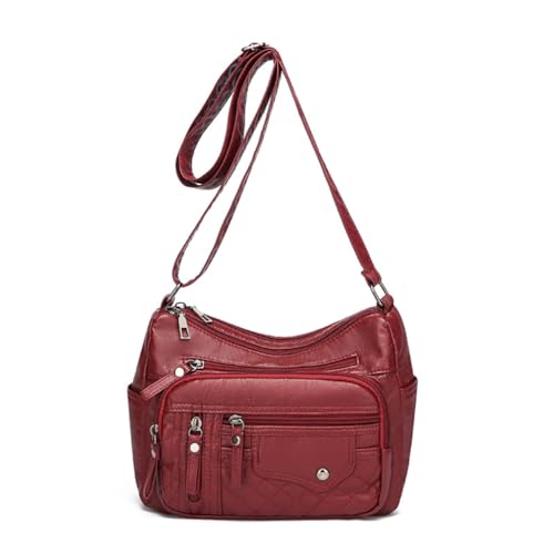 Sxett 2024 Crossbody-Tasche mit mehreren Fächern, vielseitige trendige Tasche, modische Leder-Umhängetasche für Damen, große Kapazität, PU-Tasche, rot von Sxett