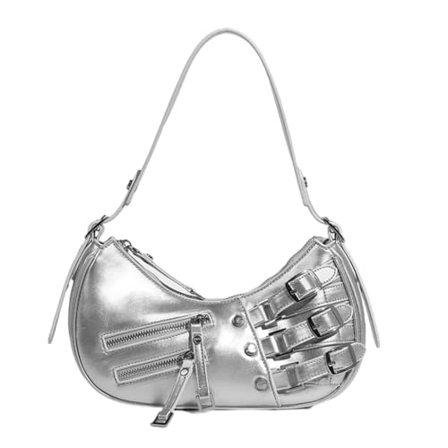 Sxett 2024 Schultertasche, einfarbig, Achseltasche für Mädchen, Damen, modische Taschen, Lederhandtasche, silber von Sxett