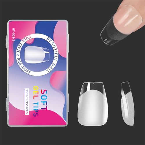 Sxett 300 x Soft Gels Full Cover Nail Tips Mandel Falsche Nägel Frosted Mandel Press on Nail DIY Künstliche Nägel für Frauen Mädchen von Sxett