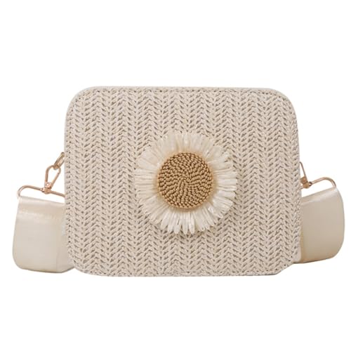 Sxett Bohemian Umhängetasche mit Blumenmuster Stroh Schultertasche für Frauen Mädchen, beige von Sxett