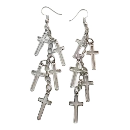 Sxett Cutout Kruzifix Ohrringe, handgefertigt, hohles Kreuz, baumelnde Ohrringe, übertriebene Ohrtropfen, Punk-Accessoires für den täglichen Gebrauch, Silver, Siehe Beschreibung von Sxett