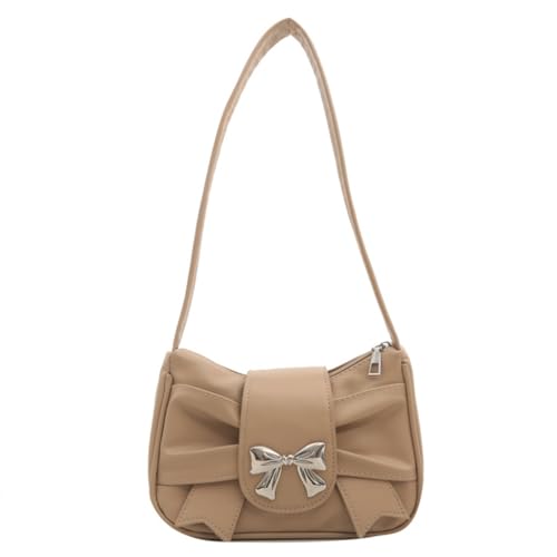 Sxett Damen Handtasche mit plissierten Achseln, Schleife, PU-Leder, Schultertasche, Mädchen, Unterarmtasche, khaki von Sxett