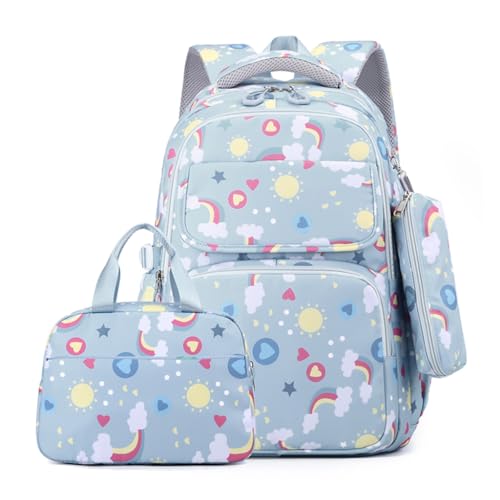 Sxett Ergonomisches Schulrucksack-Set für Mädchen, leicht und geräumig, mit Federmäppchen, Lunchtasche, grau von Sxett