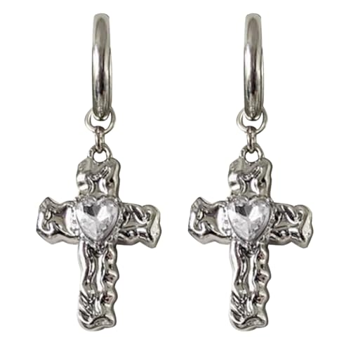 Sxett Koreanische modische Kristall-Kreuz-Ohrringe für Frauen, tropfenförmig, glasiert, Zirkonia, Anhänger, Creolen, Geburtstag, Party, Schmuck, Geschenk, Siehe Beschreibung von Sxett