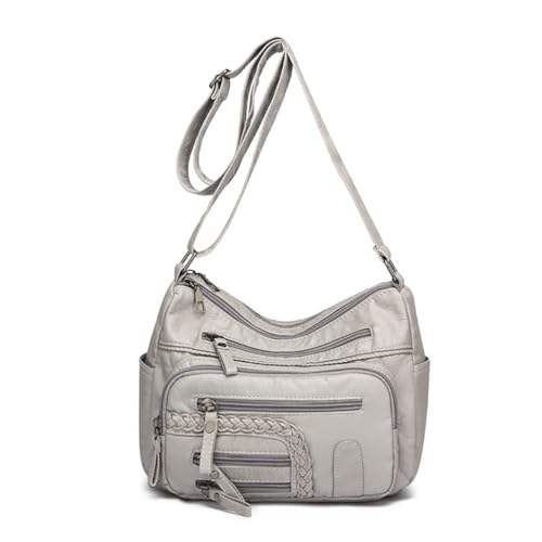 Sxett Ledertasche mit mehreren Fächern, Crossbody-Tasche für Mädchen und Frauen, vielseitige modische Tasche, grau von Sxett