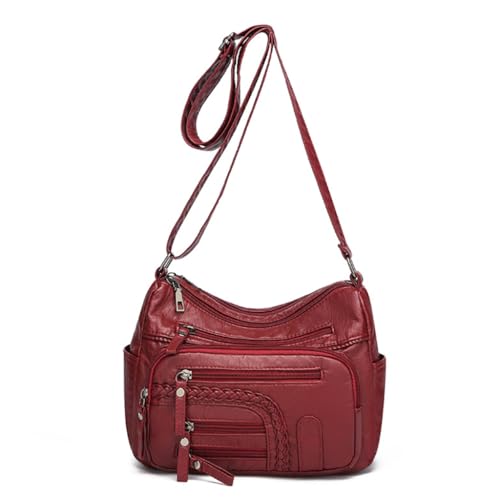 Sxett Ledertasche mit mehreren Fächern, Crossbody-Tasche für Mädchen und Frauen, vielseitige modische Tasche, rot von Sxett