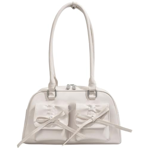 Sxett Modische Achseltasche, Schultertaschen für Mädchen und Frauen, einfarbig, Handtasche, Unterarmtasche, große Kapazität, weiß von Sxett