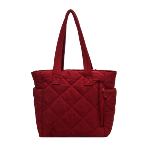 Sxett Modische Schultertasche für Mädchen und Frauen, Puffertasche, einfarbig, Nylon, weinrot von Sxett