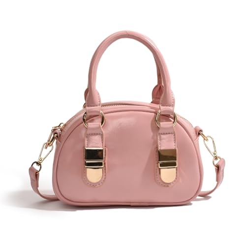 Sxett Modische Umhängetasche für Damen, PU-Leder, Kuriertasche, Mädchen, lässige Umhängetasche, einfache Handtasche, Mini-Bowlingtasche, rose von Sxett