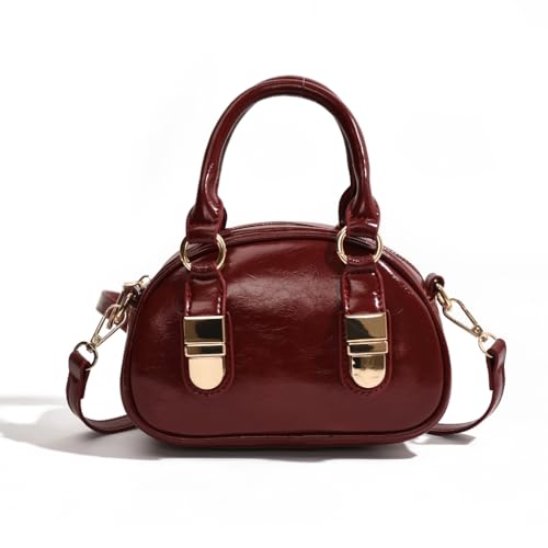 Sxett Modische Umhängetasche für Damen, PU-Leder, Kuriertasche, Mädchen, lässige Umhängetasche, einfache Handtasche, Mini-Bowlingtasche, rot von Sxett