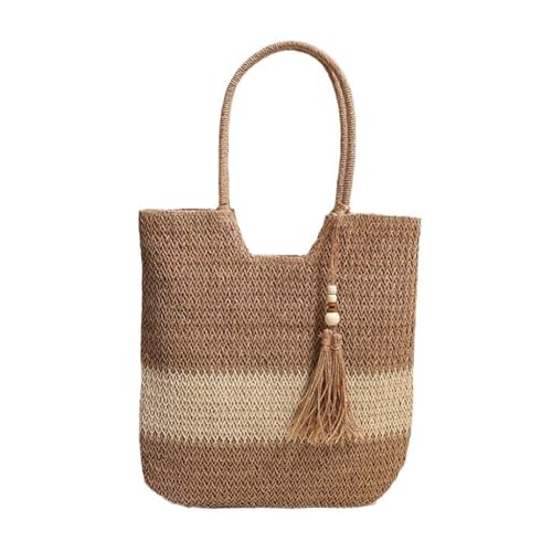 Sxett Modische beige und khakifarbene Strohtasche Mädchen große Kapazität Handtasche Sommer Strand Taschen, coffee von Sxett