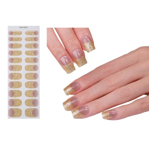 Sxett Nails Art Stickers French Style Gel Nail Strips Full Gel Nail Wraps Semi Cured Nails Polish Strips Nails Art Decoration von Sxett