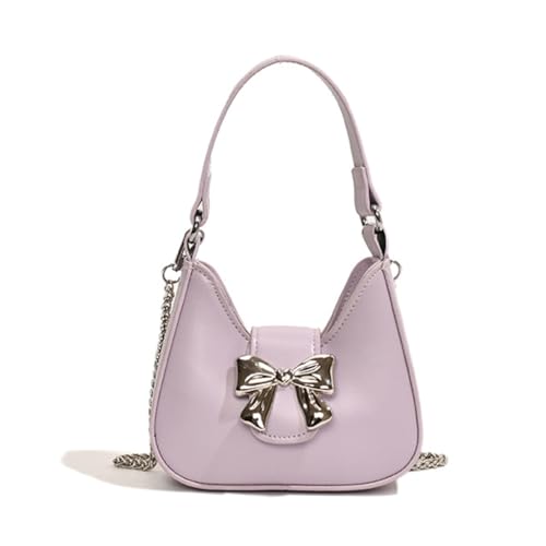 Sxett Niedliche Damen-Unterarmtasche mit Schleife, PU-Leder, Mini-Geldbörse, Kette, Crossbody-Tasche, violett, Large von Sxett