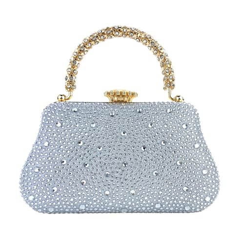 Sxett Strass-Tasche für Party, Bankette, Clutch, Abendtasche, elegante Handtasche für Mädchen und Frauen, Handytasche, silber von Sxett