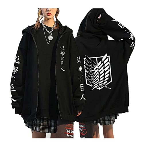 Sybnwnwm Anime Attack on Titan Hoodie Jacke Levi Ackerman Cosplay Zip Up Coat Sweatshirt, Schwarz (B), S von Sybnwnwm