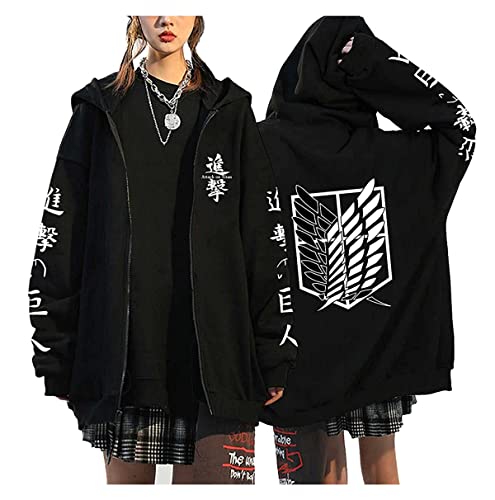 Sybnwnwm Anime Attack on Titan Hoodie Jacke Levi Ackerman Cosplay Zip Up Coat Sweatshirt, schwarz c, M von Sybnwnwm