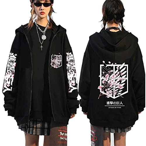 Sybnwnwm Attack On Titan Zip Hoodie Full Zip Jacke Mantel Pullover Langarm Sweatshirt, Schwarz A, L von Sybnwnwm