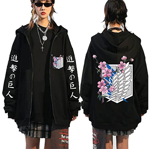 Sybnwnwm Attack On Titan Zip Hoodie Full Zip Jacke Mantel Pullover Langarm Sweatshirt, Schwarz F, L von Sybnwnwm