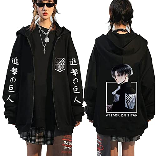 Sybnwnwm Attack On Titan Zip Hoodie Full Zip Jacke Mantel Pullover Langarm Sweatshirt, schwarz L, XL von Sybnwnwm