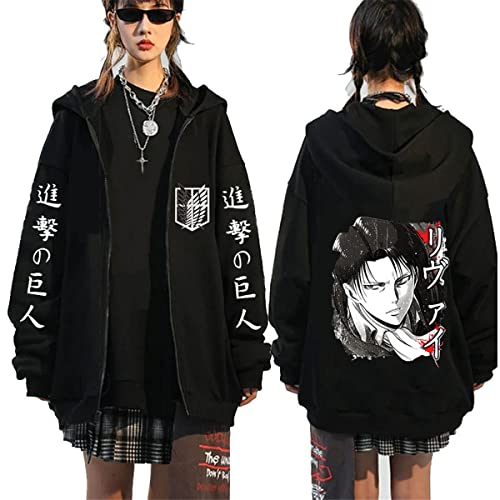 Sybnwnwm Attack On Titan Zipper Hoodie Levi Ackerman Eren Jacke Kapuzenpullover Pullover Langarm Sweatshirts Reißverschluss von Sybnwnwm