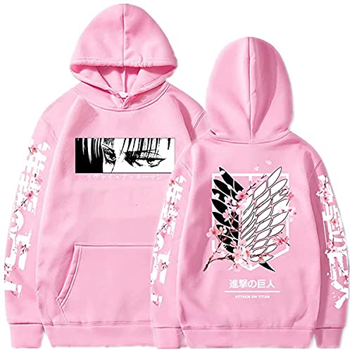 Sybnwnwm Attack on Titan Hoodie Levi Ackerman Pullover Wings of Freedom 3D Print Long Sleeves Hooded Sweatshirt Hoodies, Rosa a, L von Sybnwnwm