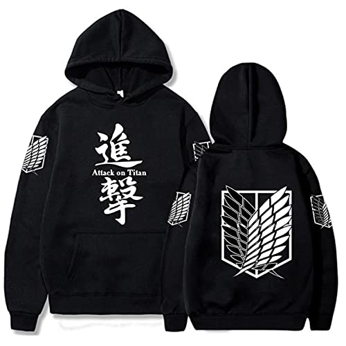 Sybnwnwm Attack on Titan Hoodie Levi Anime Pullover Scout Legion Hoodies Langarm Streetwear Sweatshirts, Schwarz , L von Sybnwnwm