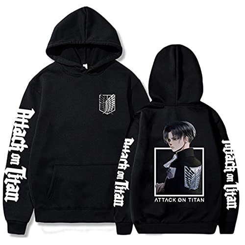 Sybnwnwm Attack on Titan Hoodie Levi Anime Pullover Scout Legion Hoodies Langarm Sweatshirts Unisex, Schwarz , M von Sybnwnwm