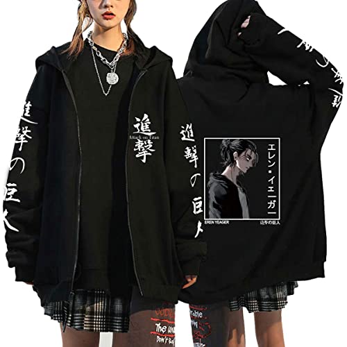 Sybnwnwm Attack on Titan Zip Hoodie Jacke Levi Ackerman Sweatshirt AOT Scout Regiment Cosplay Kostüm Pullover, Schwarz (B), M von Sybnwnwm