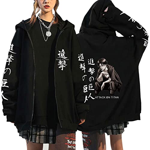 Sybnwnwm Attack on Titan Zip Hoodie Jacke Levi Ackerman Sweatshirt AOT Scout Regiment Cosplay Kostüm Pullover, Schwarz A, L von Sybnwnwm