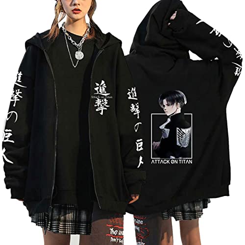 Sybnwnwm Attack on Titan Zip Hoodie Jacke Levi Ackerman Sweatshirt AOT Scout Regiment Cosplay Kostüm Pullover, schwarz c, S von Sybnwnwm