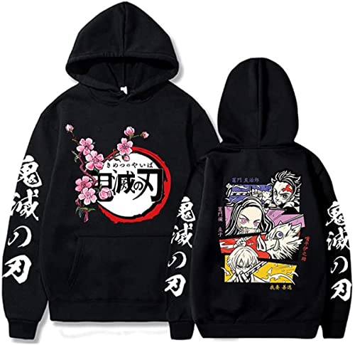 Sybnwnwm Y2K Hoodie Anime Nezuko Zenitsu Tanjirou Pullover Kapuzen-Sweatshirt Outfits Für Unisex, Schwarz , S von Sybnwnwm