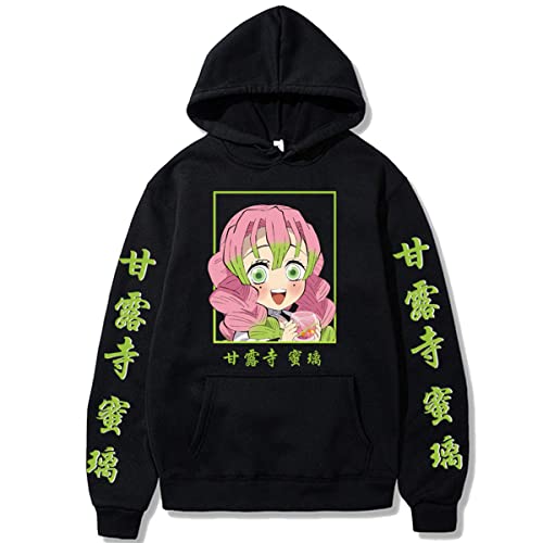 Sybnwnwm Y2K Hoodie Kimetsu No Yaiba Hooded Sweatshirts Pullover Pullover Kanroji Mitsuri Print Tops Streetwear, Schwarz , S von Sybnwnwm