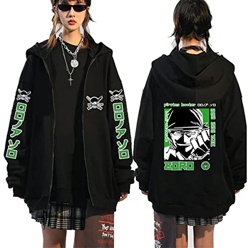 Sybnwnwm Einteiliger Kapuzenpullover mit durchgehendem Reißverschluss von Luffy Ace, Cosplay-Kapuzenjacke mit Reißverschluss, Schwarz A, M von Sybnwnwm