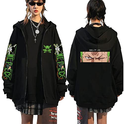 Sybnwnwm Einteiliger Kapuzenpullover mit durchgehendem Reißverschluss von Luffy Ace, Cosplay-Kapuzenjacke mit Reißverschluss, Schwarz D, S von Sybnwnwm