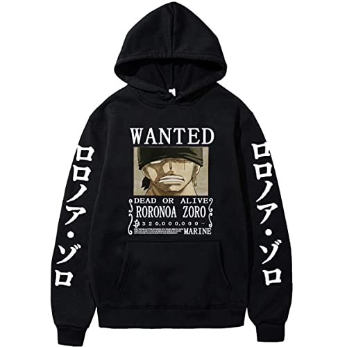 Sybnwnwm Hoodies One Piece Hoodie Roronoa Zoro Print Sweatshirt Kordelzug Kapuzenpullover Jumper für Herren, Schwarz , L von Sybnwnwm