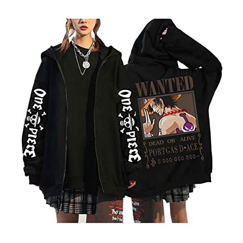 Sybnwnwm Luffy ACE Einteiliger Kapuzenpullover mit durchgehendem Reißverschluss, 3D-Druck, Kapuzen-Sweatshirt, Jacke, Mantel für Damen und Herren, g, XL von Sybnwnwm