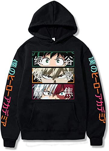 Sybnwnwm My Hero Academia 3D Hoodie Anime Bakugou Katsuki Sweatshirt Kordelzug Pullover Kostüm für Damen und Herren, Schwarz , L von Sybnwnwm