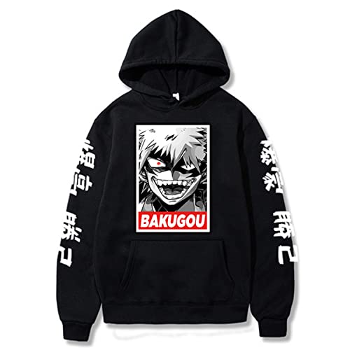 Sybnwnwm My Hero Academia Hoodie Bakugou Katsuki MHA Anime Sweatshirts Grafik Pullover Casual Hoodies für Unisex Erwachsene, Schwarz , XL von Sybnwnwm