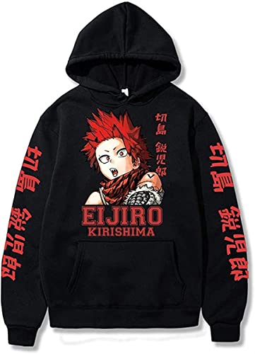 Sybnwnwm My Hero Academia Hoodie Kirishima Eijiro MHA Anime Sweatshirts Langarm Pullover Hoodies Outwear Unisex, Schwarz , L von Sybnwnwm