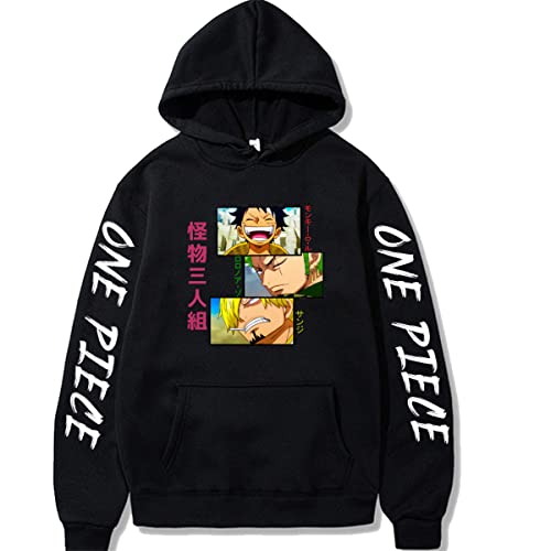 Sybnwnwm ONE Piece Hoodie Herren Hoodies Luffy Zoro Ace Printed Cool Pullover Loose Sweatshirt, Schwarz , L von Sybnwnwm