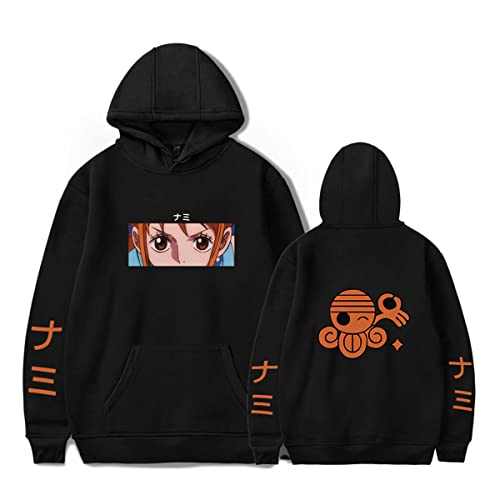 Sybnwnwm One Piece Hoodie Nami Cosplay Sweatshirt Hoodies Hooded Pockets Streetwear Outfit Damen Herren, Schwarz , L von Sybnwnwm