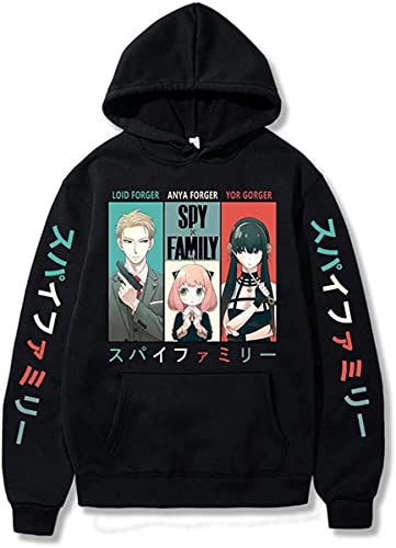 Sybnwnwm Spy x Family Hoodies Anime Merch-Hoodies Streetwear Kapuzenpullover mit Kordelzug für Unisex Erwachsene, Schwarz , XXL von Sybnwnwm