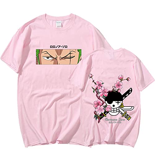 Sybnwnwm Zoro T-Shirt mit Rundhalsausschnitt und süßem Design, leicht, Anime-Motiv, 1 Stück, rose, M von Sybnwnwm