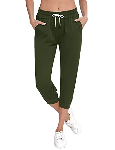 Sykooria Damen 3/4 Jogginghose Trainingshose High Waist Sporthose Yoga Hosen Freizeithose Sweathose Baumwolle für Laufen Yoga Fitness, Grün XL von Sykooria