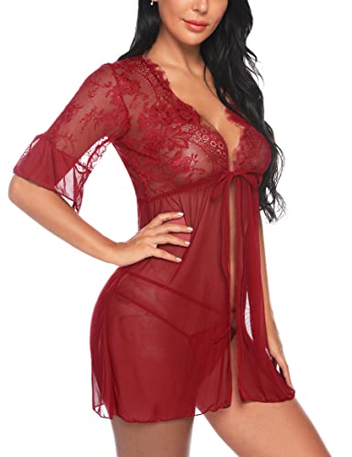 Sykooria Damen Femme Chemise de Nuit Pyjama-Sets, A-Rouge, M von Sykooria