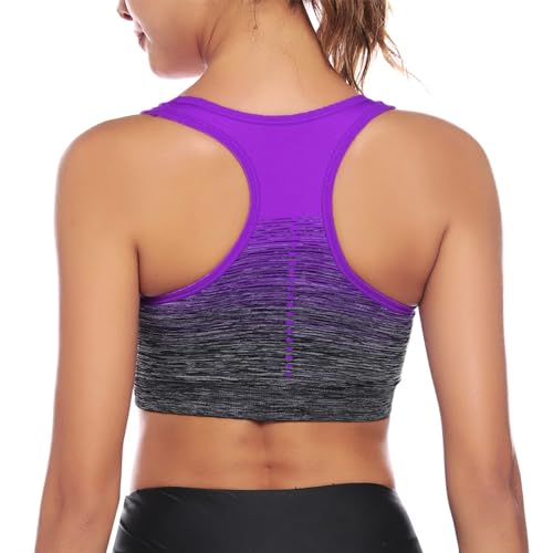 Sykooria Damen Sport BH Gepolstert Bustier Damen BH ohne Buegel Racerback Push up BH mit Farbverlauf Sport Top für Yoga Fitness, Violett, S von Sykooria